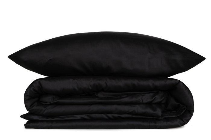 L'essentiel linge de maison Juego de funda de edredón de satén de algodón, Negro, Doble L'essentiel linge de maison Juego de funda de edredón de satén de algodón, Negro, Doble